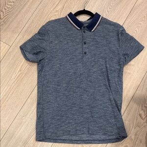 Express Men's Heathered Navy Polo with Contrast Stripe Collar